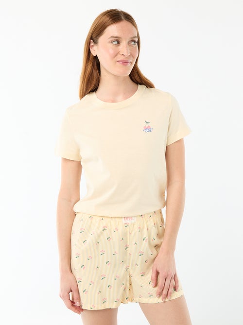 Conjunto de pijama camiseta + pantalón corto ligero con estampado de rayas - Kiabi