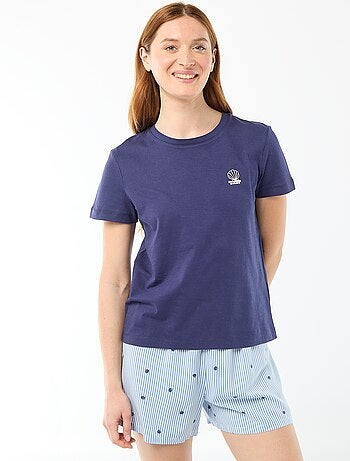 Conjunto de pijama camiseta + pantalón corto ligero con estampado de rayas