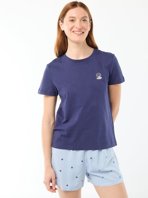 Conjunto de pijama camiseta + pantalón corto ligero con estampado de rayas - Kiabi