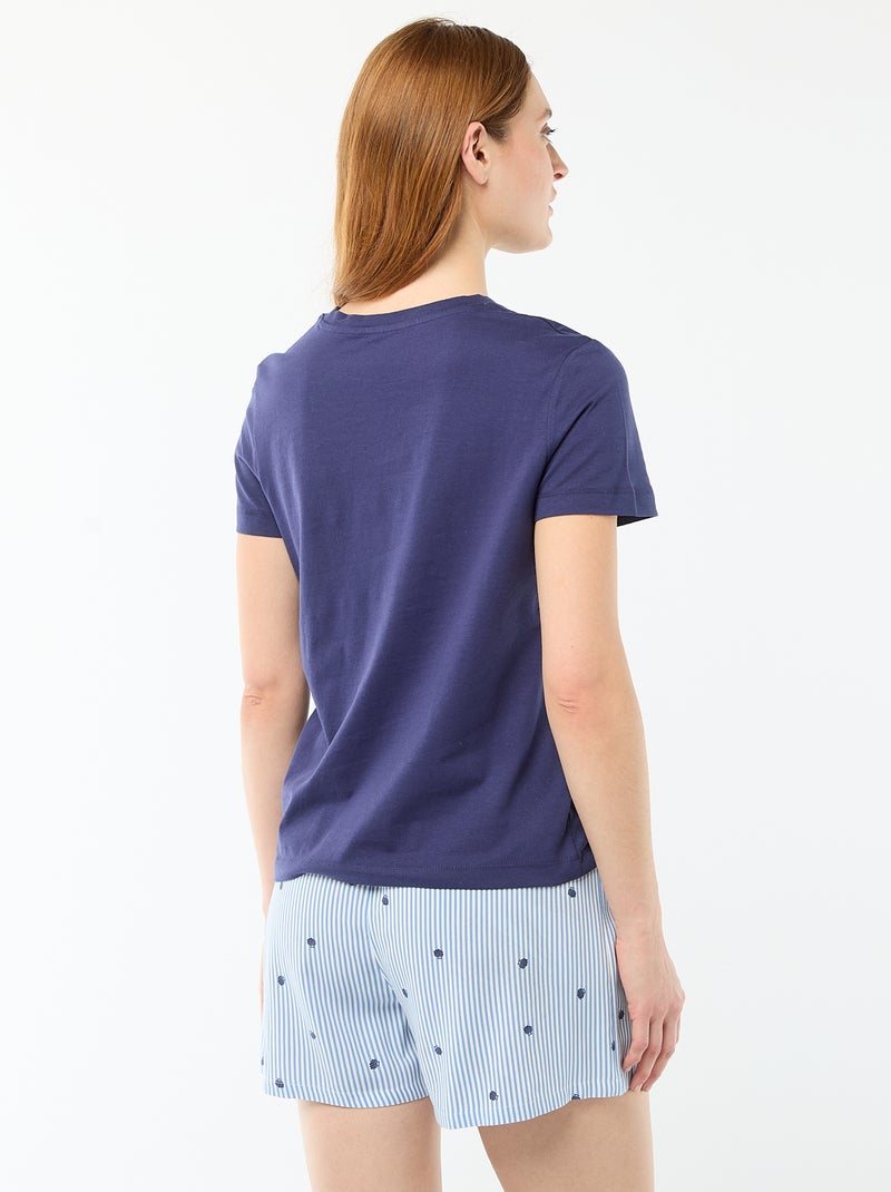 Conjunto de pijama camiseta + pantalón corto ligero con estampado de rayas Azul - Kiabi