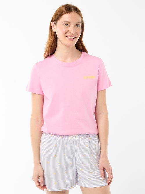 Conjunto de pijama camiseta + pantalón corto ligero con estampado de rayas - Kiabi