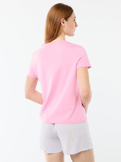 Conjunto de pijama camiseta + pantalón corto ligero con estampado de rayas - Kiabi