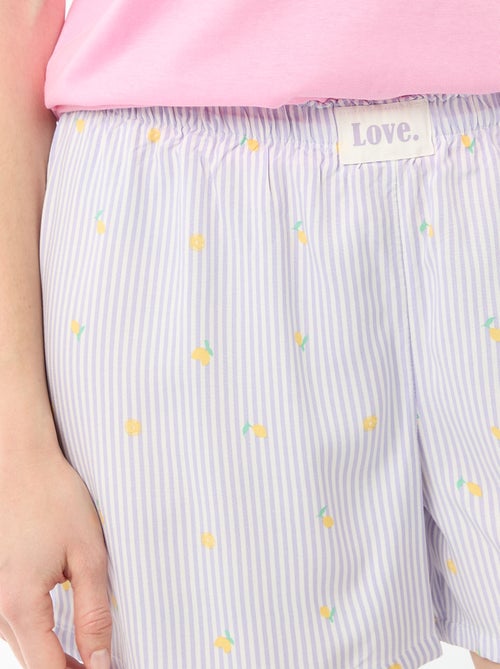 Conjunto de pijama camiseta + pantalón corto ligero con estampado de rayas - Kiabi
