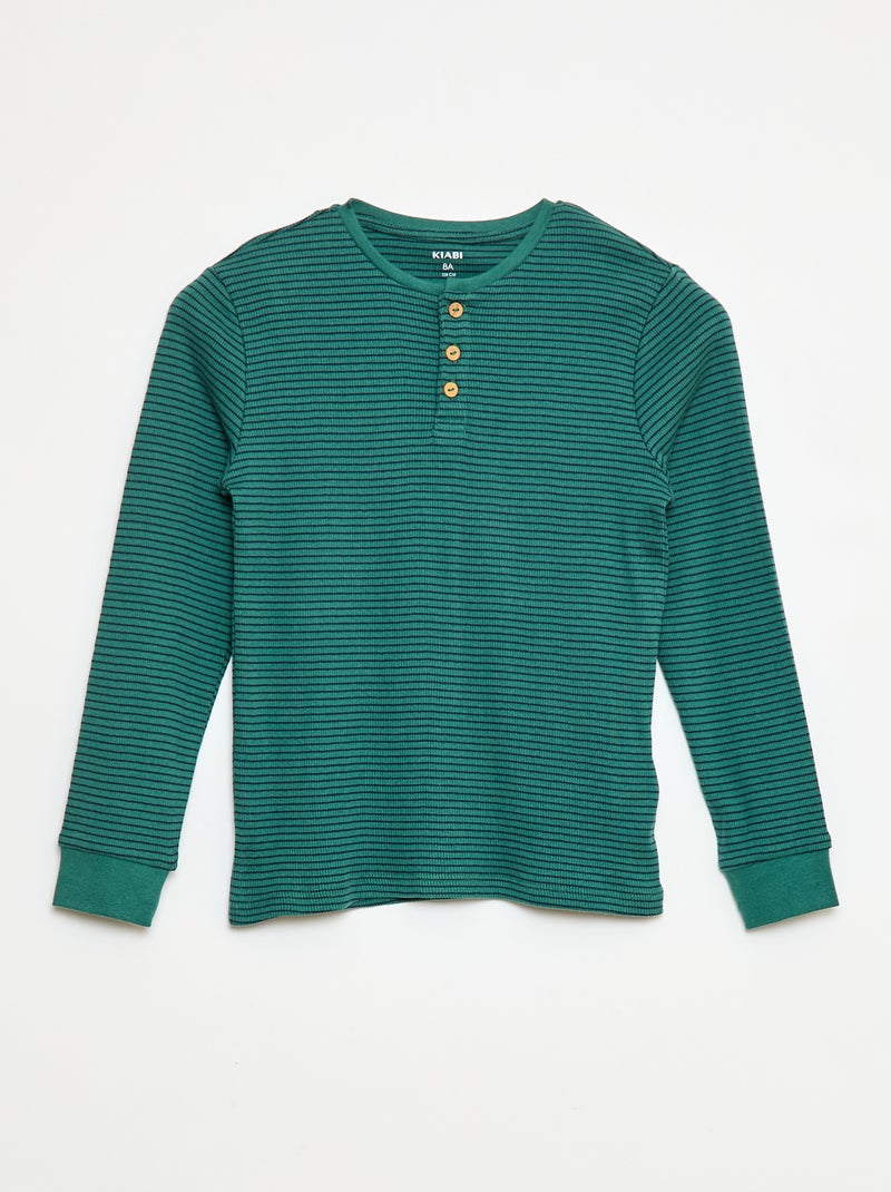 Conjunto de pijama camiseta + pantalón de canalé - 2 piezas Verde - Kiabi
