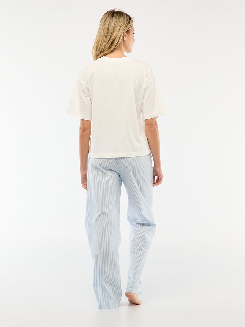Conjunto de pijama camiseta + pantalón de popelina 'Angel' - 2 piezas Blanco - Kiabi