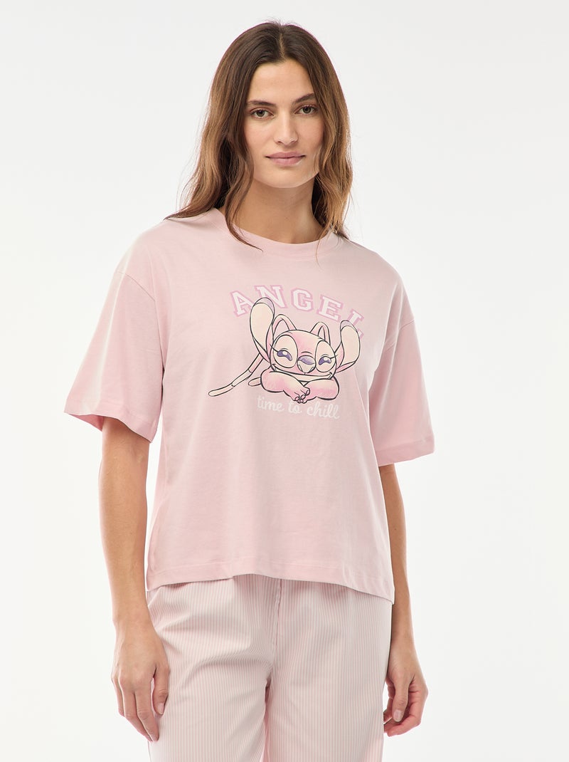 Conjunto de pijama camiseta + pantalón de popelina 'Angel' - 2 piezas Rosa - Kiabi