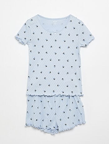 Conjunto de pijama camiseta + short de punto calado - 2 piezas