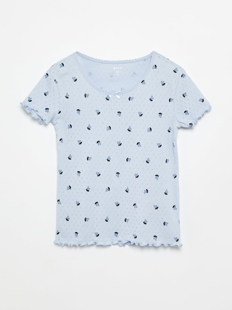 Conjunto de pijama camiseta + short de punto calado - 2 piezas Azul - Kiabi