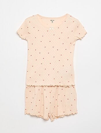 Conjunto de pijama camiseta + short de punto calado - 2 piezas