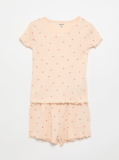 Conjunto de pijama camiseta + short de punto calado - 2 piezas - Kiabi Conjunto de pijama camiseta + short de punto calado - 2 piezas - Kiabi