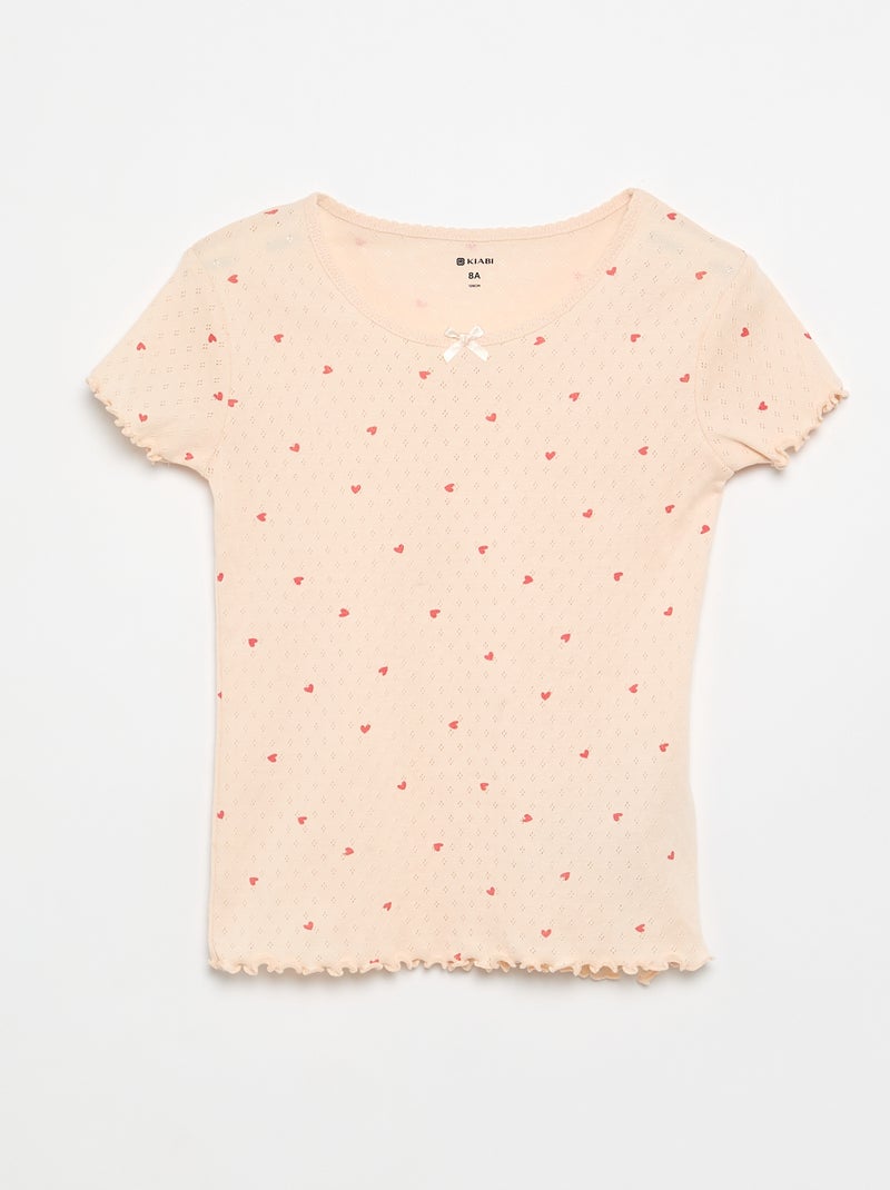 Conjunto de pijama camiseta + short de punto calado - 2 piezas Rosa - Kiabi
