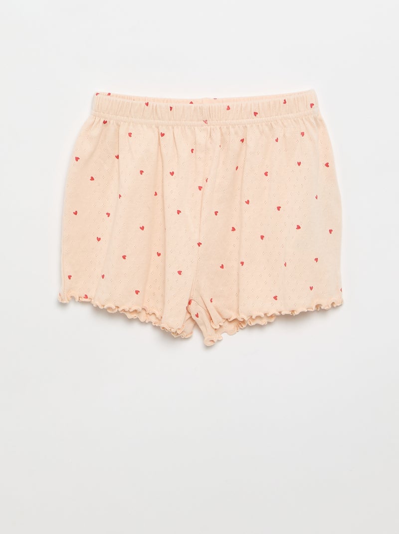 Conjunto de pijama camiseta + short de punto calado - 2 piezas Rosa - Kiabi
