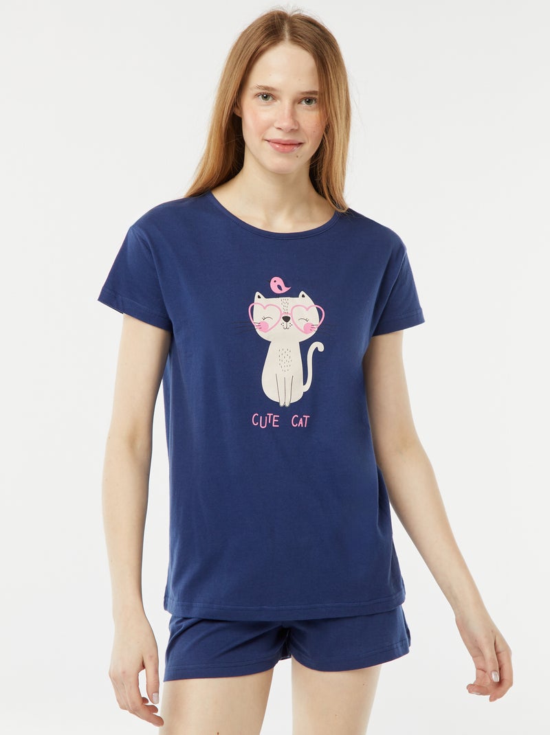 Conjunto de pijama camiseta sin mangas + Pantalón corto estampado - 2 Pantalón cortos AZUL - Kiabi