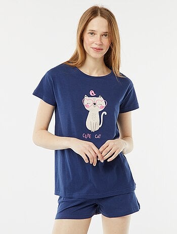 Conjunto de pijama camiseta sin mangas + short estampado - 2 shorts