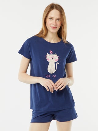 Conjunto de pijama camiseta sin mangas + short estampado - 2 shorts