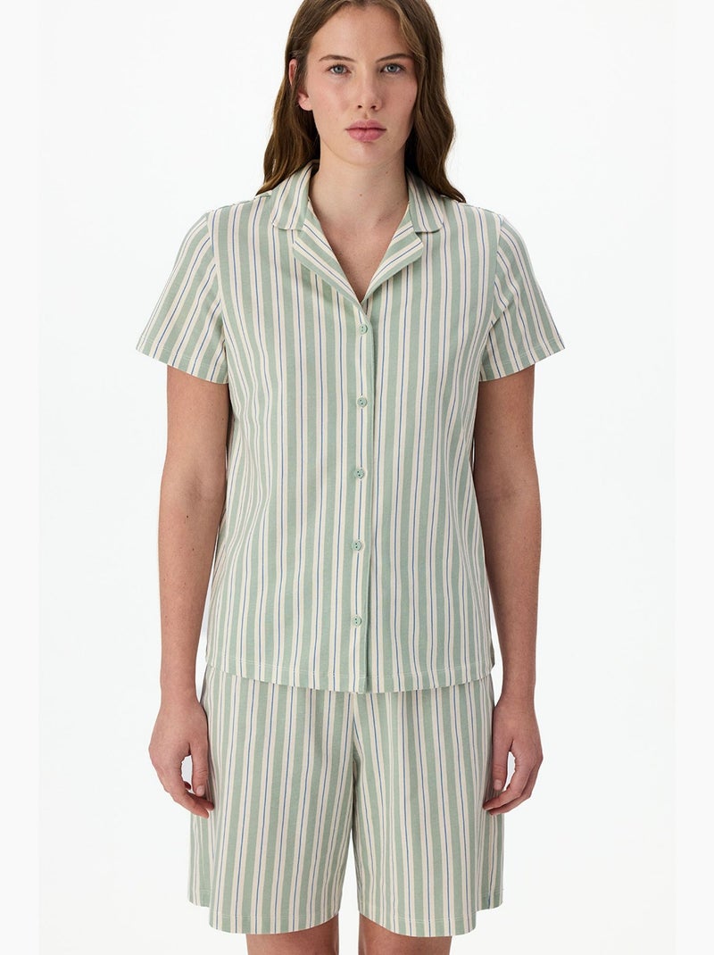 Conjunto de pijama cómodo a rayas con camisa de manga corta penti Blanco Verde - Kiabi