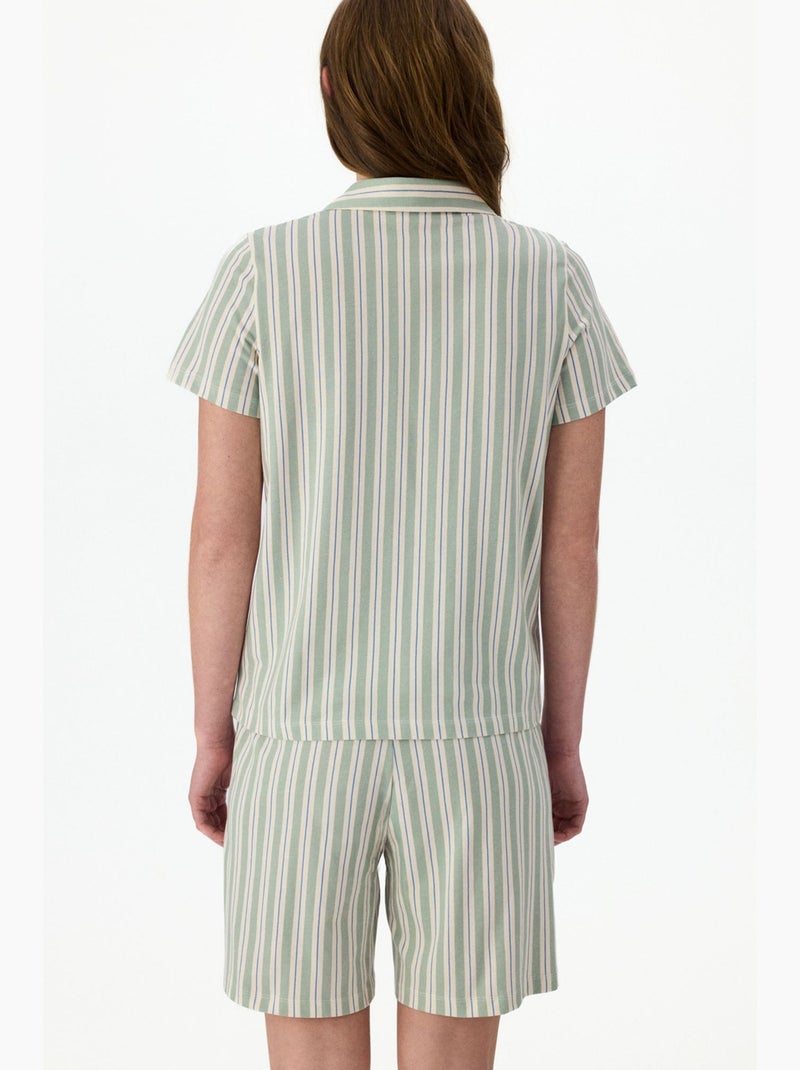Conjunto de pijama cómodo a rayas con camisa de manga corta penti Blanco Verde - Kiabi