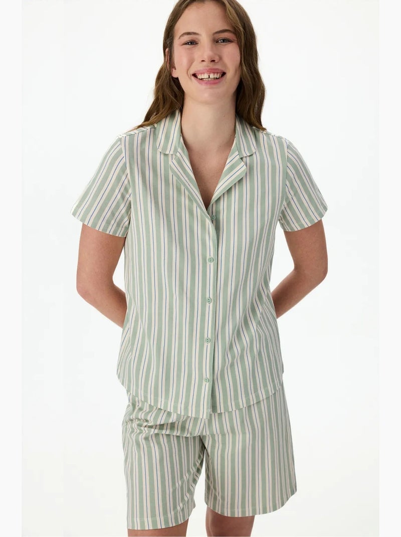 Conjunto de pijama cómodo a rayas con camisa de manga corta penti Blanco Verde - Kiabi
