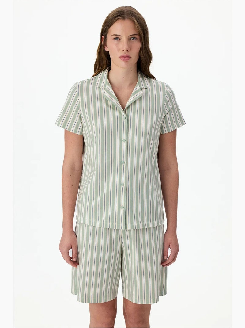 Conjunto de pijama cómodo a rayas con camisa de manga corta penti Blanco Verde - Kiabi