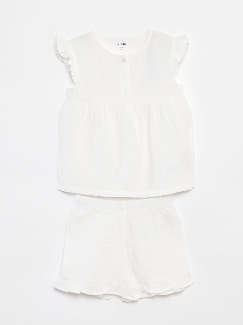 Conjunto de pijama con blusa + short - 2 piezas Blanco - Kiabi