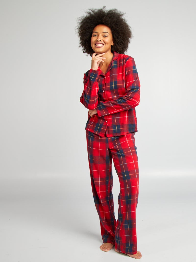 Conjunto de pijama con camisa + pantalón a cuadros ROJO - Kiabi