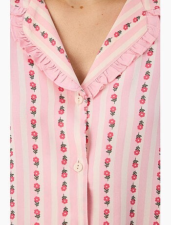Conjunto de pijama con camisa, pantalón, volantes y manga larga, flores claras penti