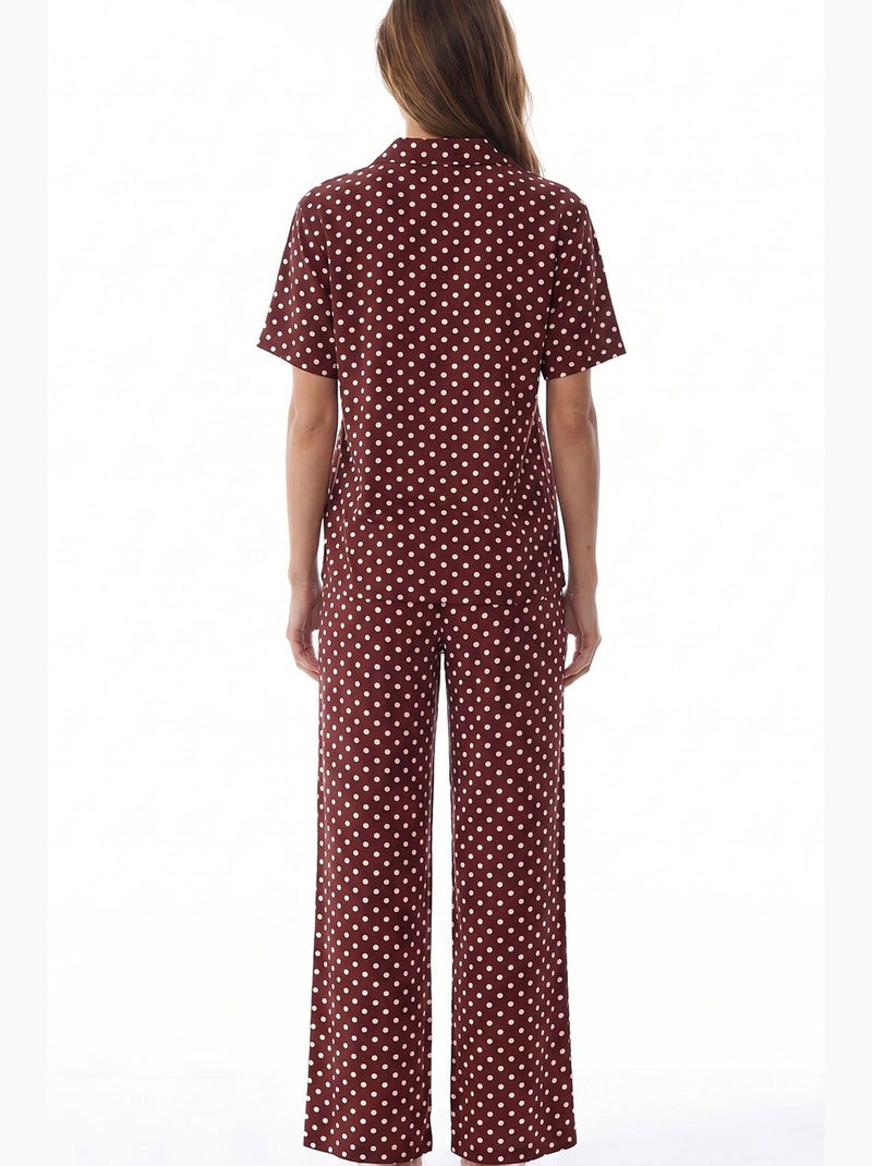 Conjunto de pijama con camisa y pantalón de lunares penti Rojo burdeos - Kiabi