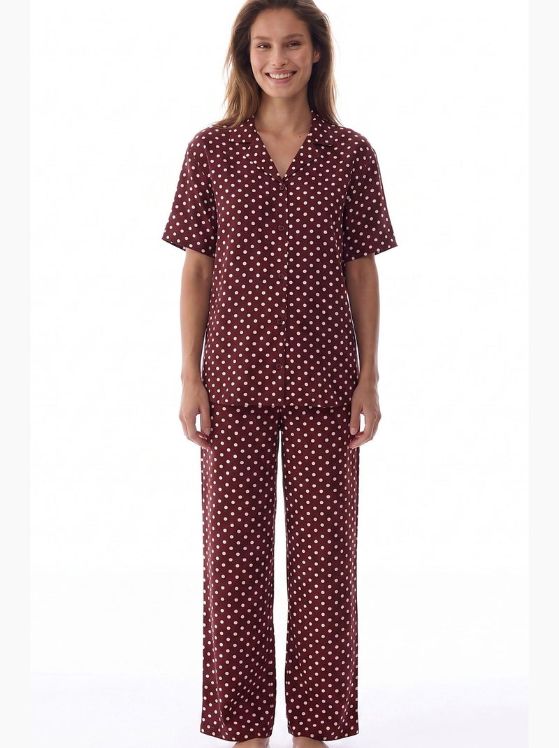 Conjunto de pijama con camisa y pantalón de lunares penti Rojo burdeos - Kiabi