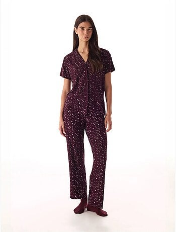 Conjunto de pijama con camisa y pantalón, leopardo, acanalado, manga corta penti