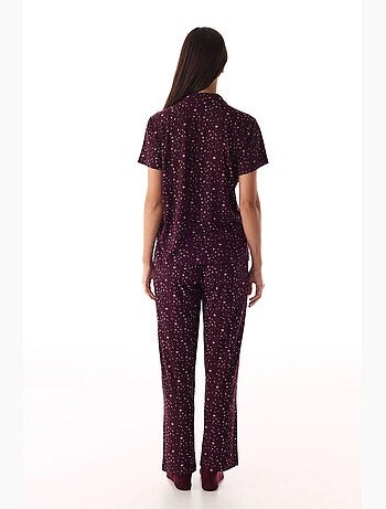 Conjunto de pijama con camisa y pantalón, leopardo, acanalado, manga corta penti