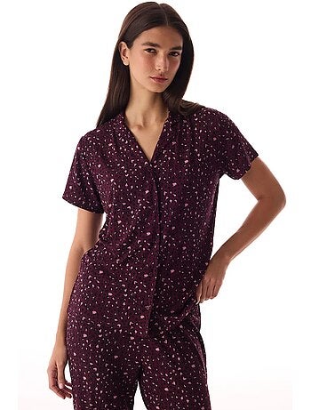 Conjunto de pijama con camisa y pantalón, leopardo, acanalado, manga corta penti