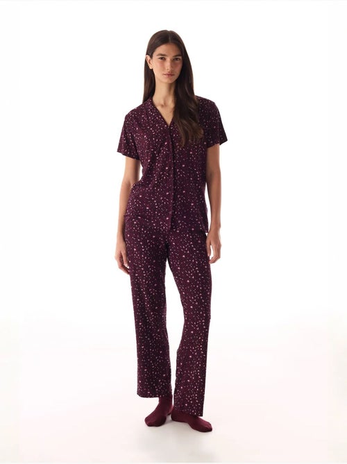 Conjunto de pijama con camisa y pantalón, leopardo, acanalado, manga corta penti - Kiabi Conjunto de pijama con camisa y pantalón, leopardo, acanalado, manga corta penti - Kiabi