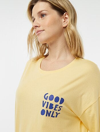 Conjunto de pijama con camiseta con mensaje + pantalón corto estampado