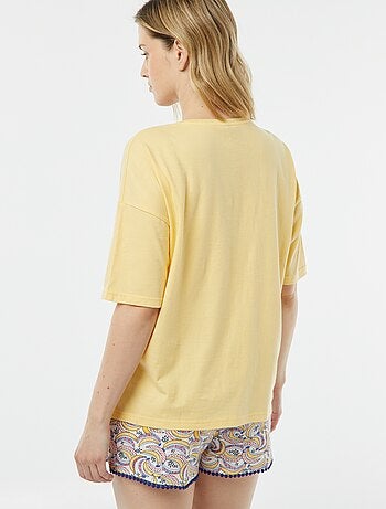 Conjunto de pijama con camiseta con mensaje + pantalón corto estampado