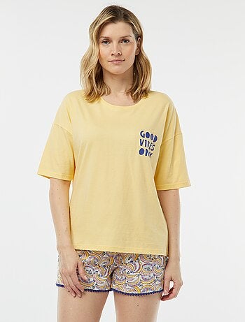 Conjunto de pijama con camiseta con mensaje + pantalón corto estampado