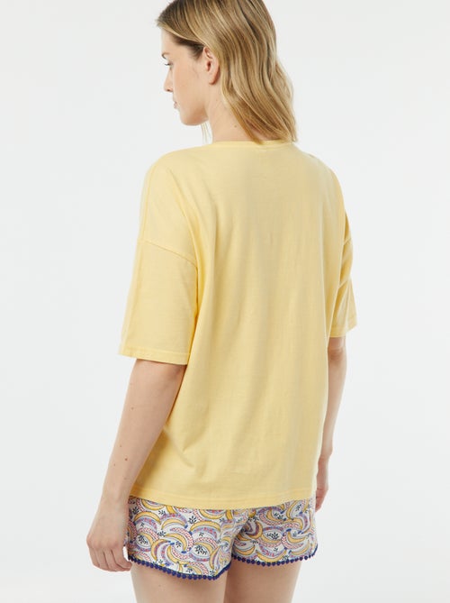 Conjunto de pijama con camiseta con mensaje + pantalón corto estampado - Kiabi