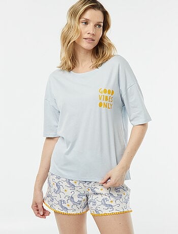 Conjunto de pijama con camiseta con mensaje + pantalón corto estampado
