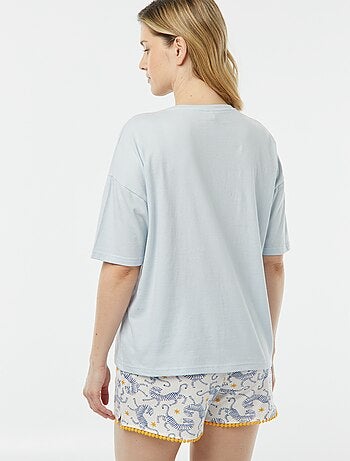 Conjunto de pijama con camiseta con mensaje + pantalón corto estampado