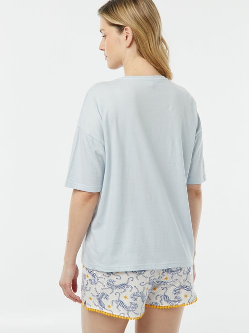 Conjunto de pijama con camiseta con mensaje + pantalón corto estampado - Kiabi