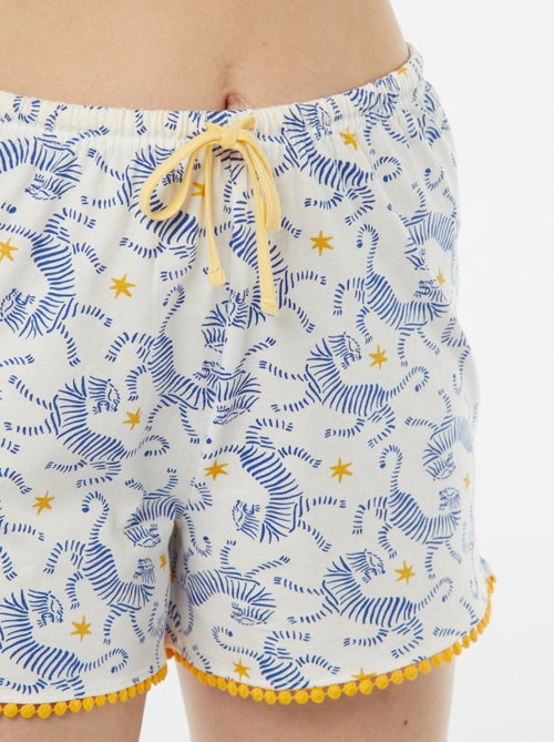 Conjunto de pijama con camiseta con mensaje + pantalón corto estampado - Kiabi