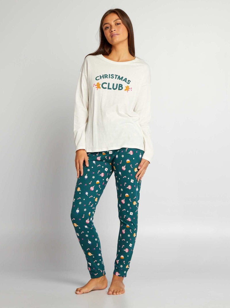 Conjunto de pijama con camiseta + pantalón - 2 piezas BLANCO - Kiabi