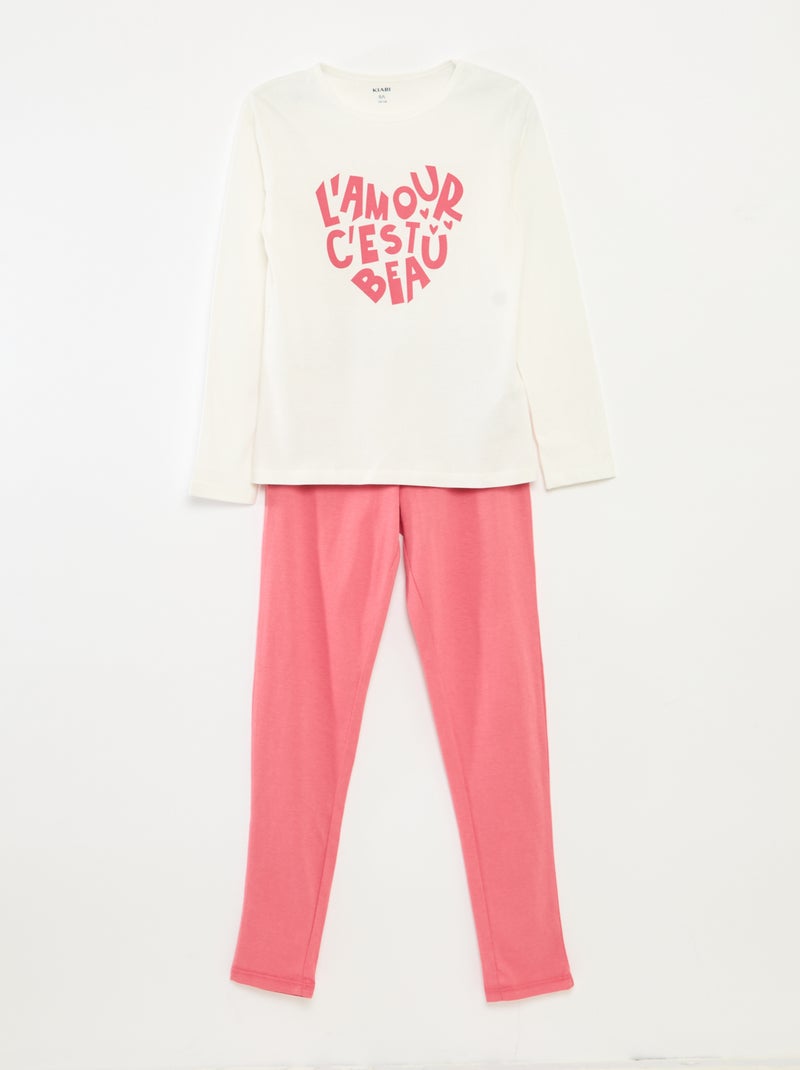 Conjunto de pijama con camiseta + pantalón - 2 piezas Blanco - Kiabi