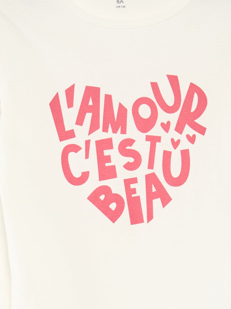 Conjunto de pijama con camiseta + pantalón - 2 piezas Blanco - Kiabi