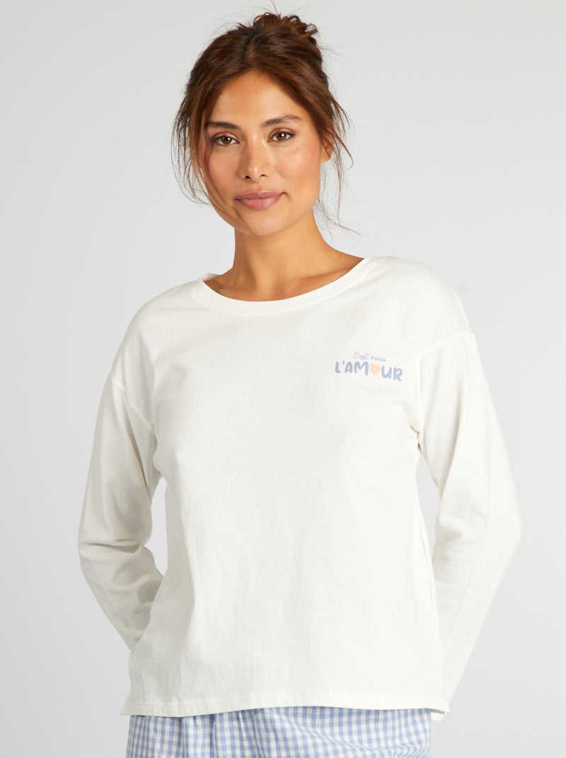 Conjunto de pijama con camiseta + pantalón - 2 piezas BLANCO - Kiabi