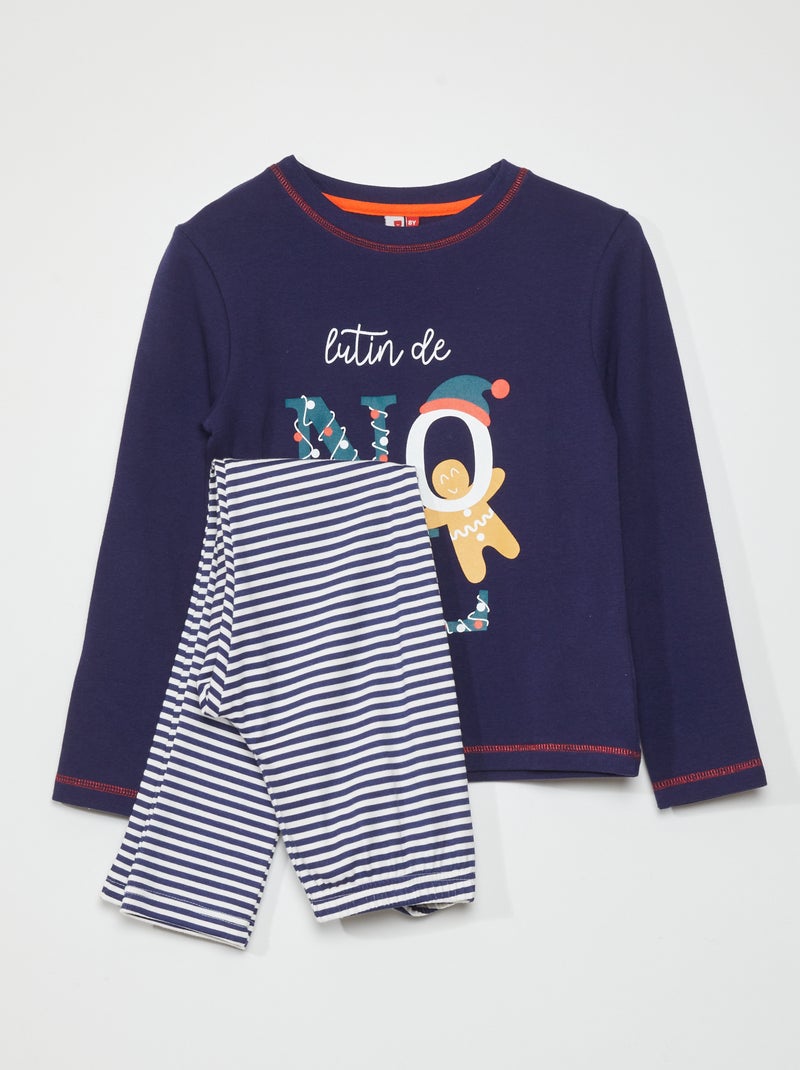 Conjunto de pijama con camiseta + pantalón - 2 piezas marino/gris - Kiabi