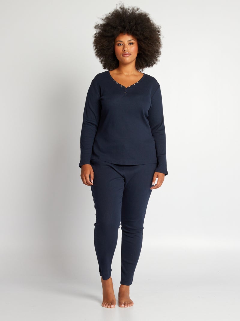 Conjunto de pijama con camiseta + pantalón - 2 piezas azul - Kiabi