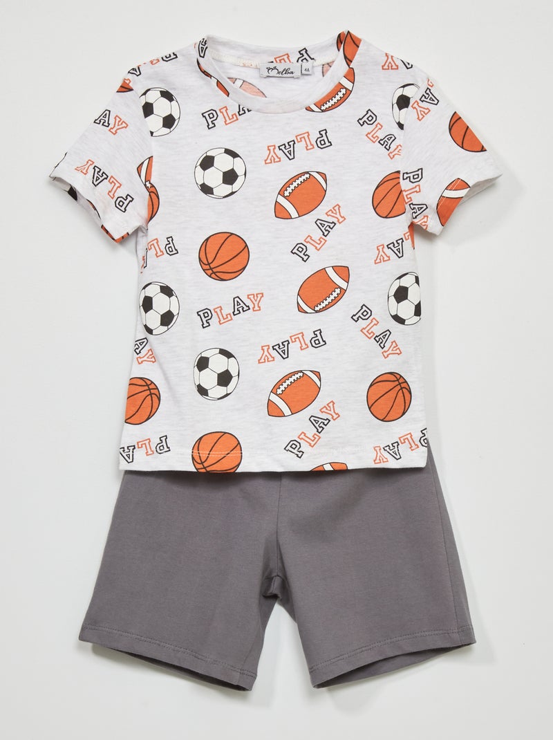 Conjunto de pijama con camiseta + pantalón corto  - 2 piezas GRIS - Kiabi
