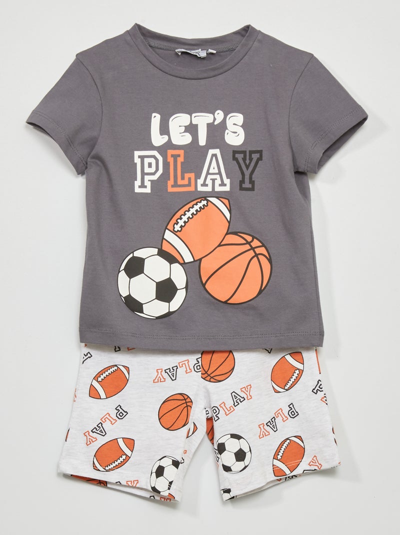 Conjunto de pijama con camiseta + pantalón corto  - 2 piezas GRIS - Kiabi