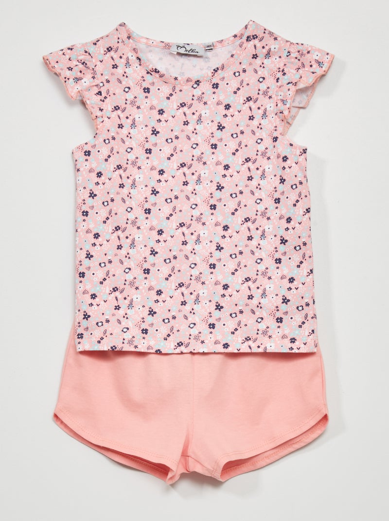 Conjunto de pijama con camiseta + pantalón corto  - 2 piezas ROSA - Kiabi