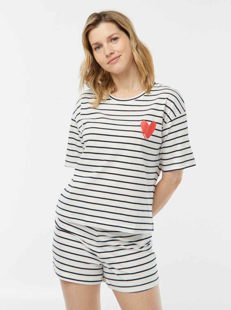 Conjunto de pijama con camiseta + pantalón corto estampado BLANCO - Kiabi